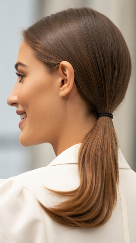 Sleek Low Ponytail with Center Part