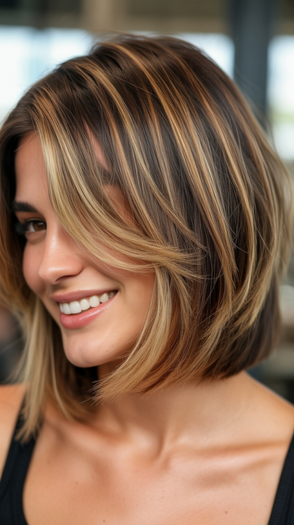 Side-Parted Choppy Bob with Balayage