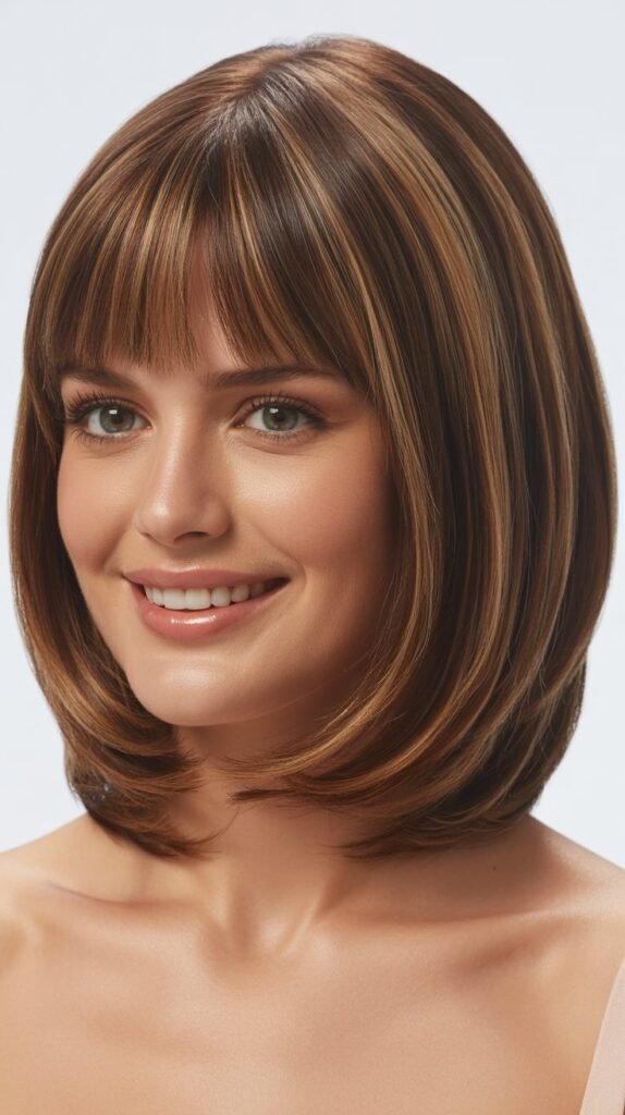 Classic Long Bob with Curtain Bangs and Center Part