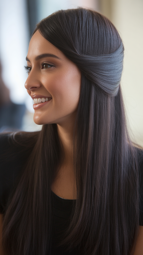 Sleek Straight Hair with One-Sided Tuck