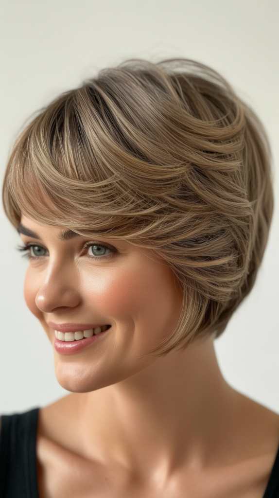 Stacked Bob with Curved Layers for Soft Movement