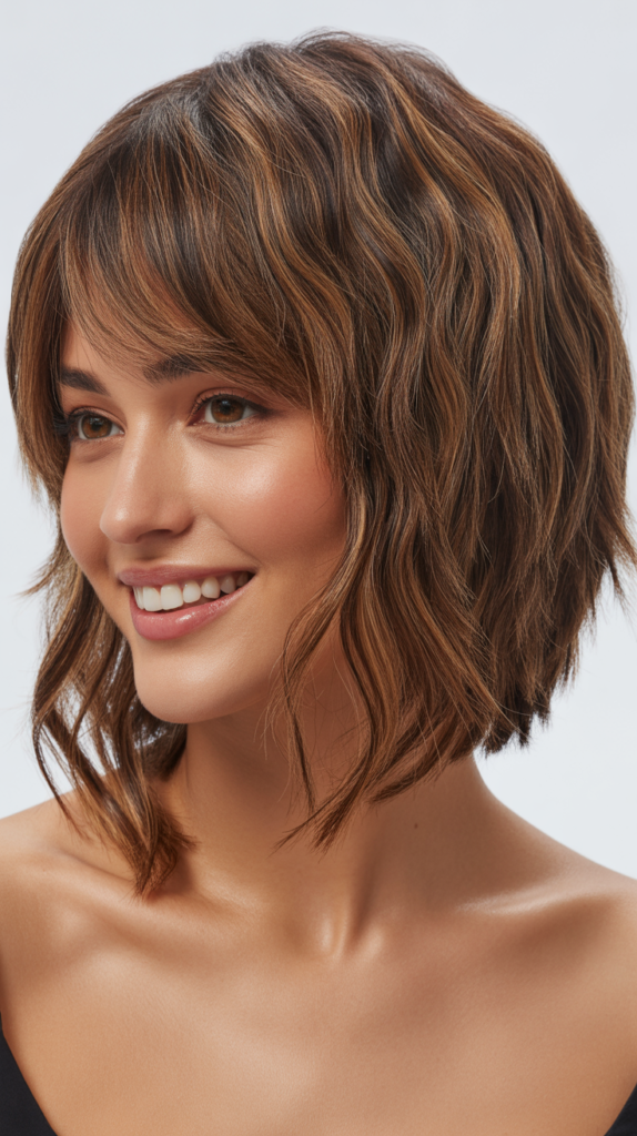 Layered Shaggy Bob with Curtain Bangs