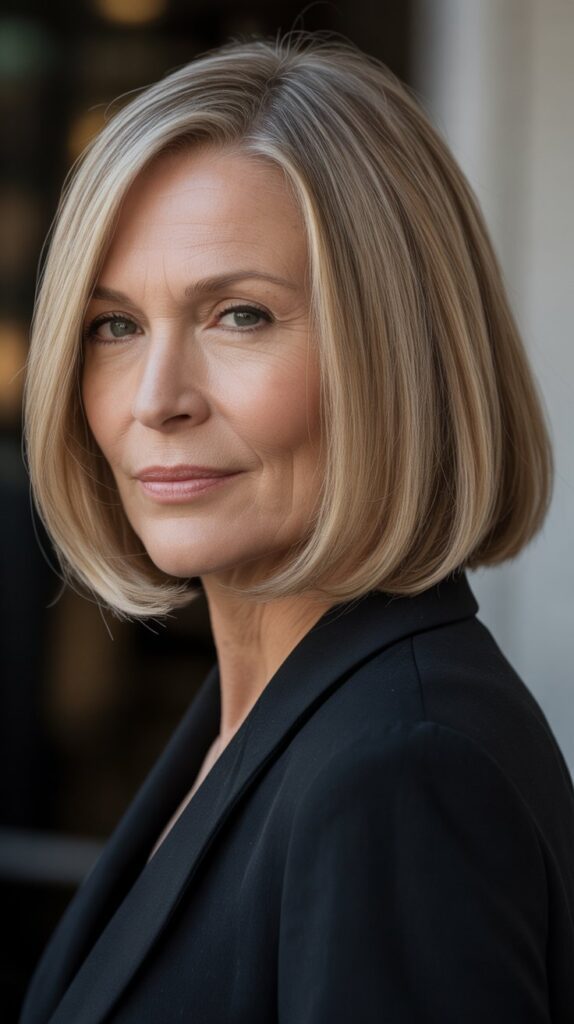 Top 30+ Medium Length Hairstyles for Thin Fine Hair Over 50 3 Blunt Lob (Long Bob) with Subtle Layers