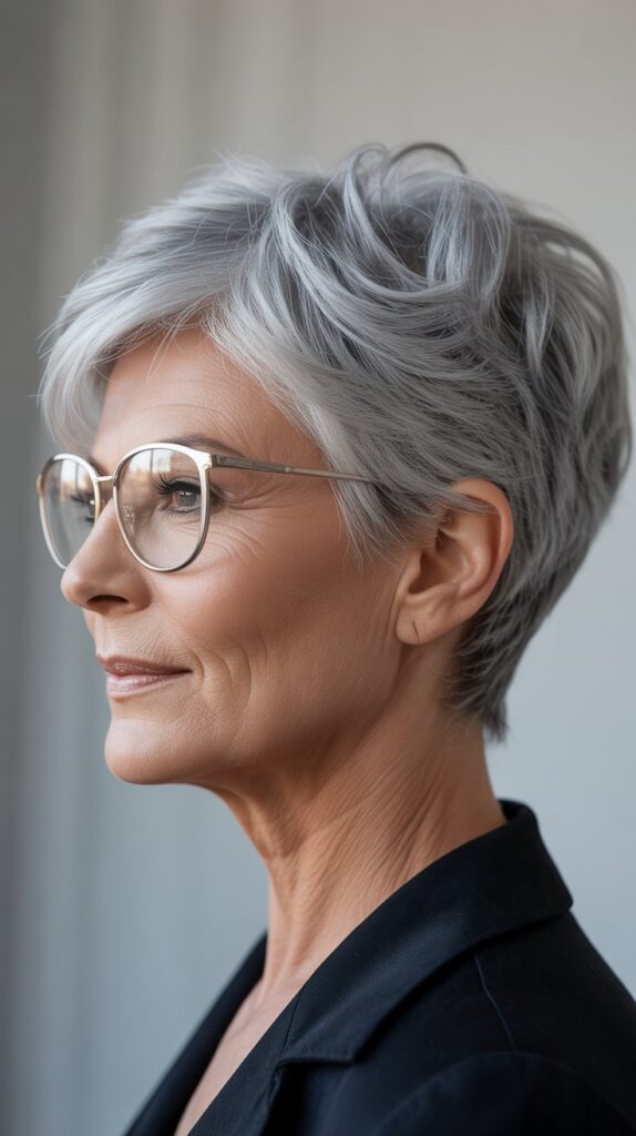 Best 27+ Hairstyles for Thin Fine Hair Over 60 with Glasses 1 The Classic Pixie Cut