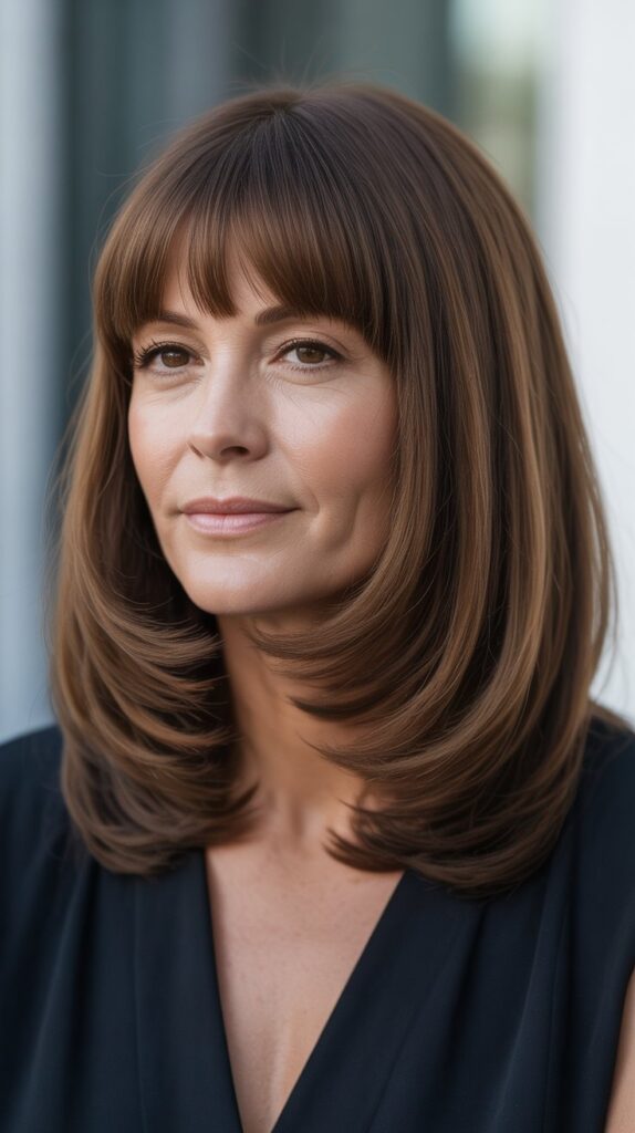 30 Stylish Long Bob with Curtain Bangs for Women Over 40 26 Long Bob with Curtain Bangs for Round Faces