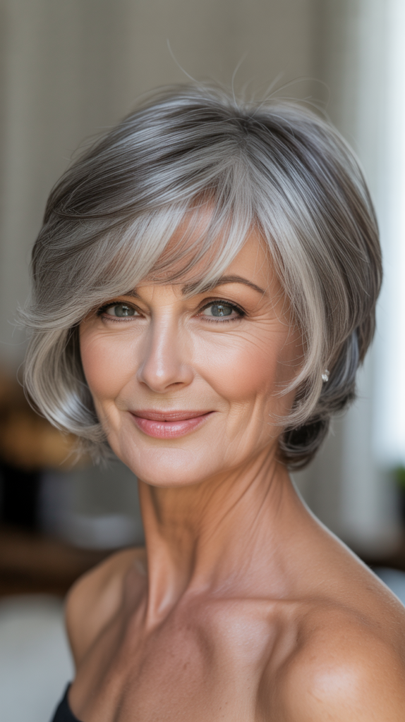  The Side-Swept Bangs with Short Cut