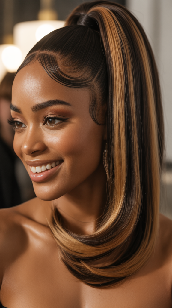 Straight Ponytail with Highlighted Sections