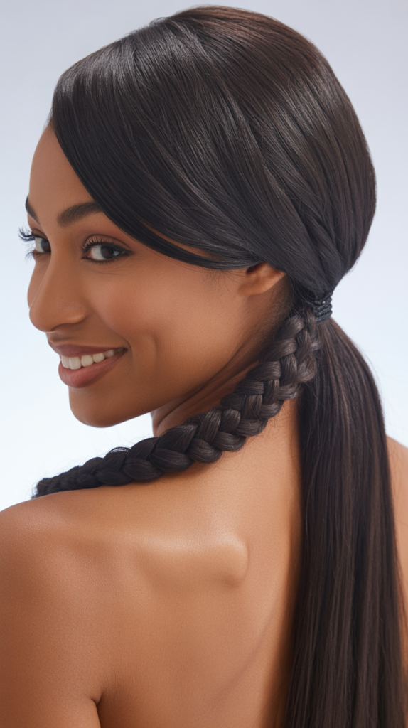 Straight Ponytail with Braided Base