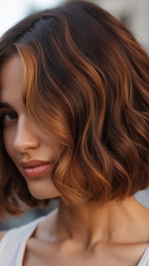 Wavy Lob with Sun-Kissed Caramel