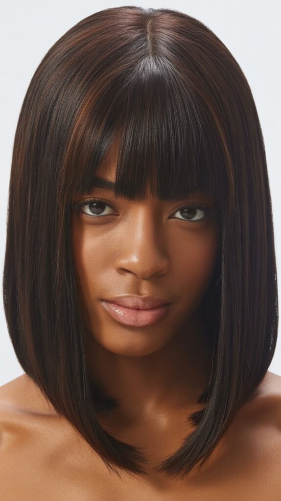 Straight Long Bob with Arched Curtain Bangs