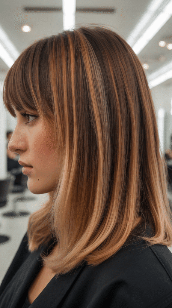 Long Bob with Curtain Bangs and Root Shadow