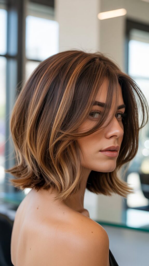 Classic Choppy Bob with Caramel Balayage