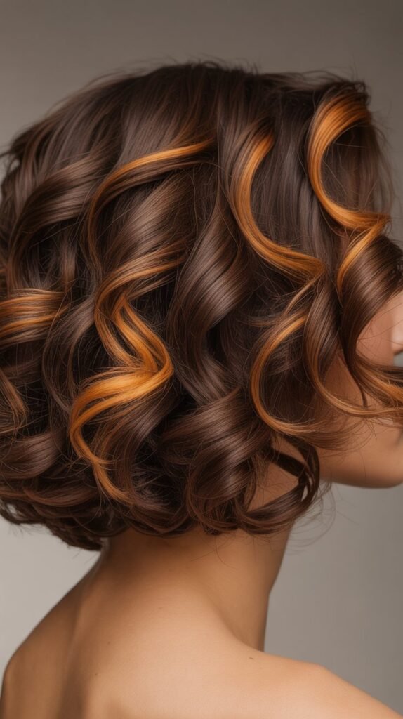 Caramel Highlights on Short Curly Bob