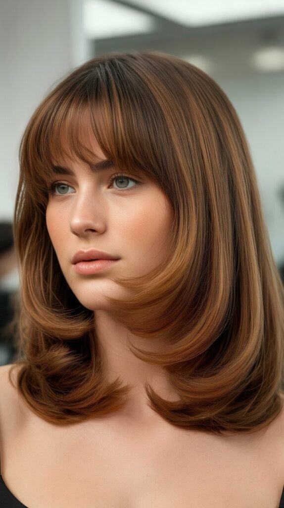 Straight Long Bob with Curtain Bangs and Center Part