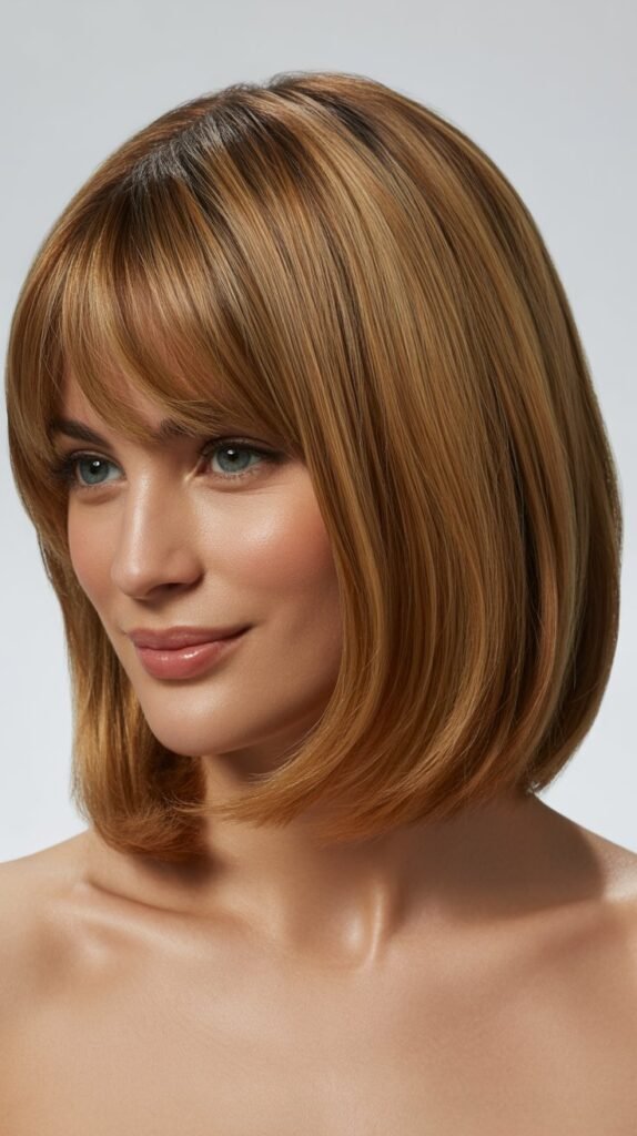  Long Bob with Curtain Bangs and Root Volume