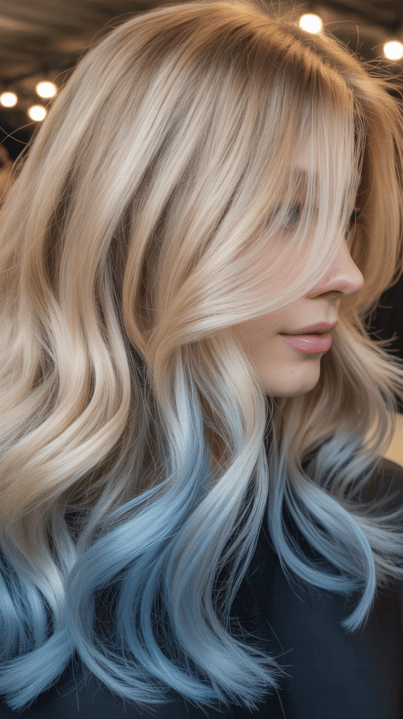 Creamy Blonde with Powder Blue Lowlights