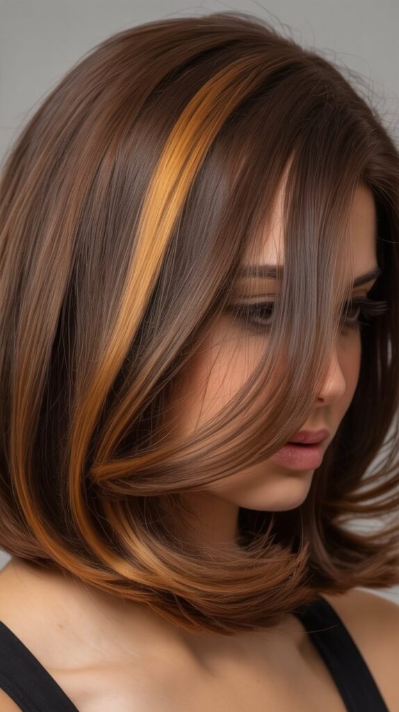 Bob with Caramel Highlights and Blowout Volume