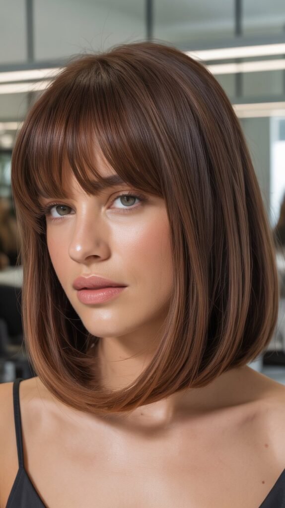 Blunt Cut Lob with Bold Curtain Bangs