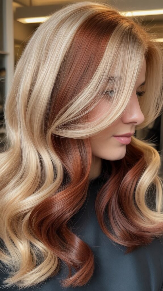 Champagne Blonde with Rich Mahogany Lowlights