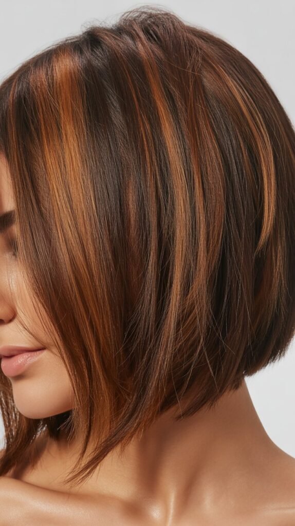 Choppy Bob with Caramel Lowlights and Highlights