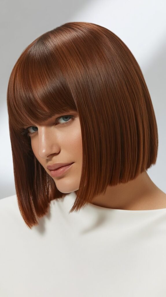 Blunt Cut Long Bob with Face-Framing Curtain Bangs