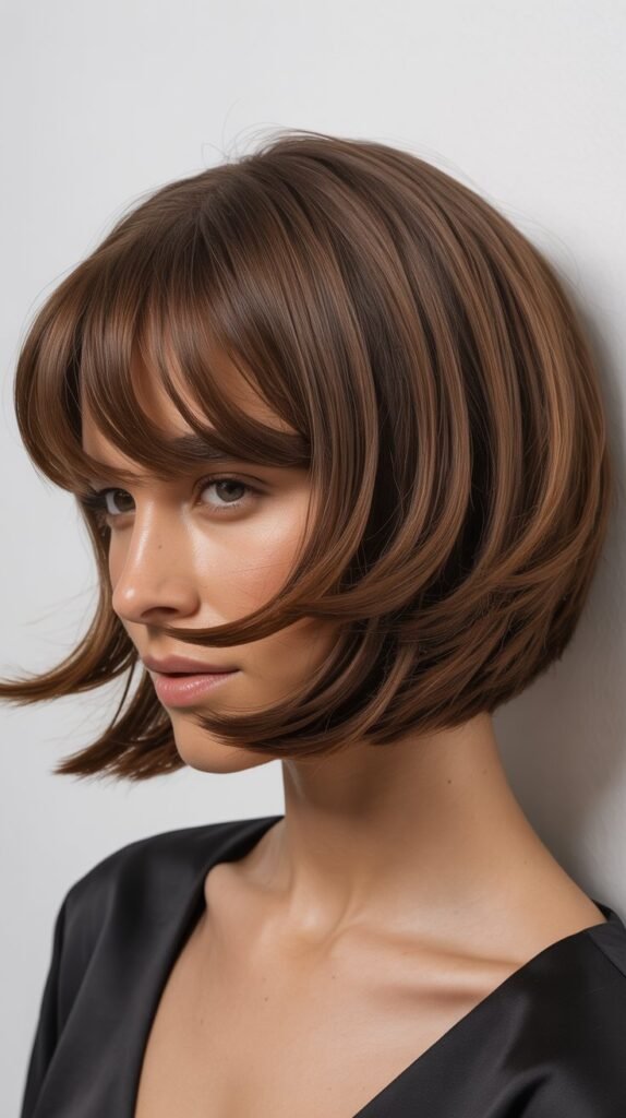 Stacked Bob with Graduated Curtain Bangs