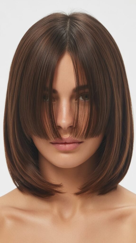 Long Bob with Curtain Bangs and Hidden Undercut