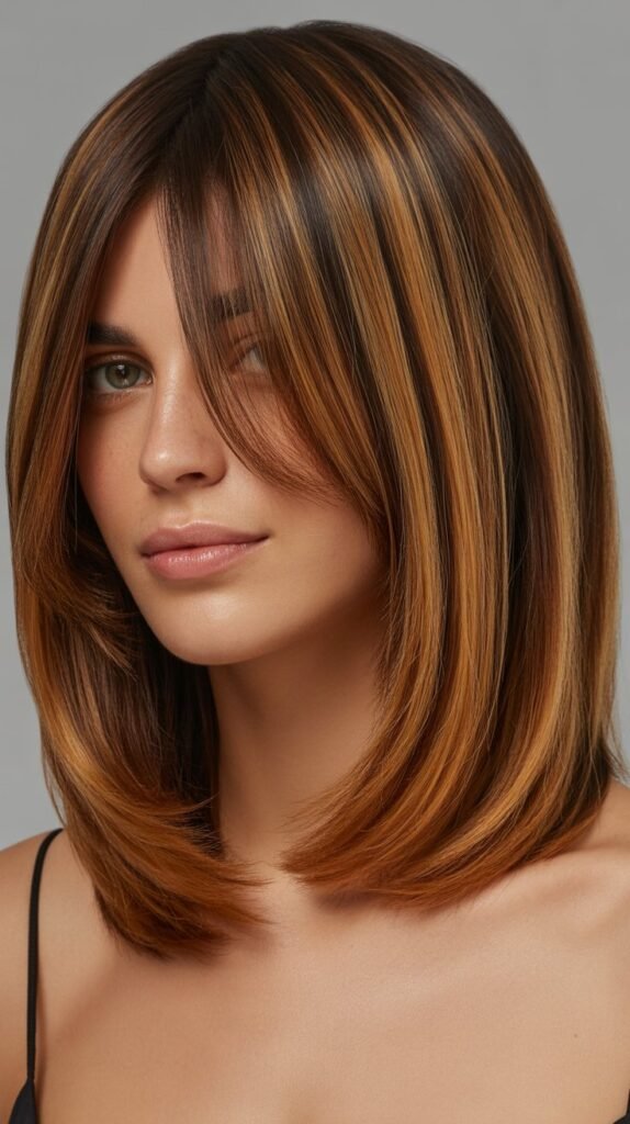 Long Bob with Curtain Bangs and Balayage