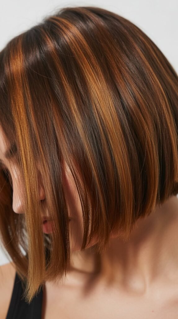 Bob with Caramel Highlights and Root Stretch