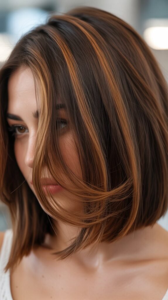 Bob with Caramel Highlights and Side Part Volume