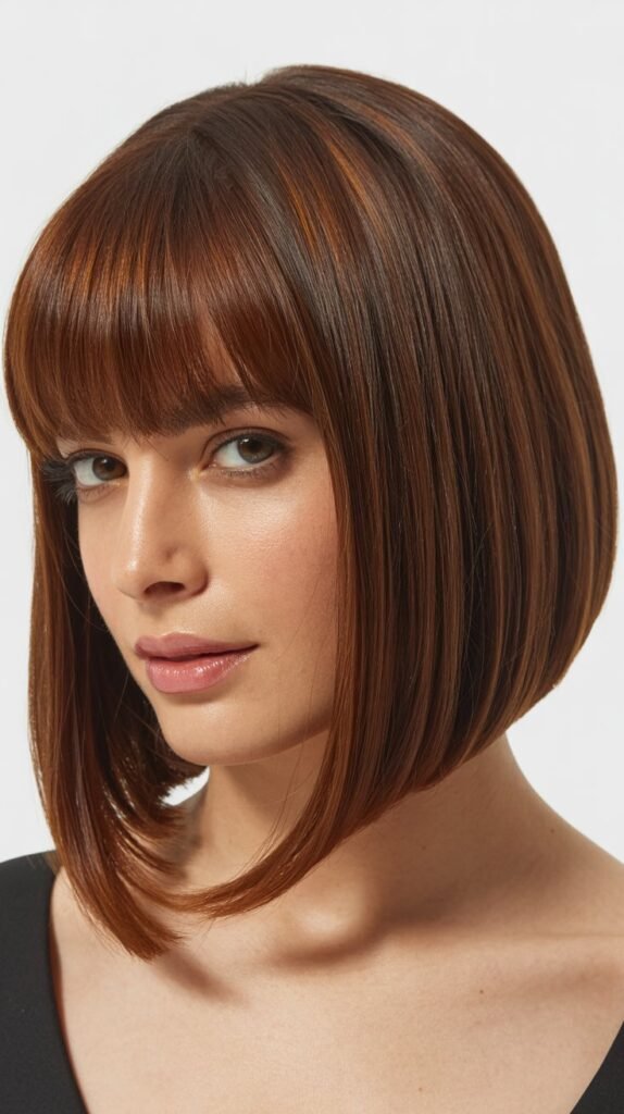 Bouncy Angled Bob with Round Brush Blowout Bangs