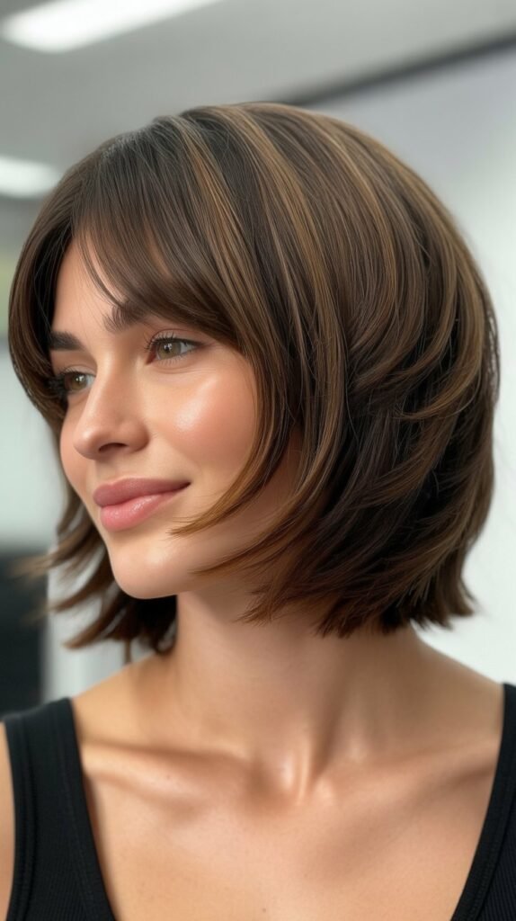 Classic Shoulder-Length Bob with Soft Curtain Bangs