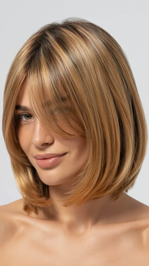  Layered Long Bob with Feathered Curtain Bangs