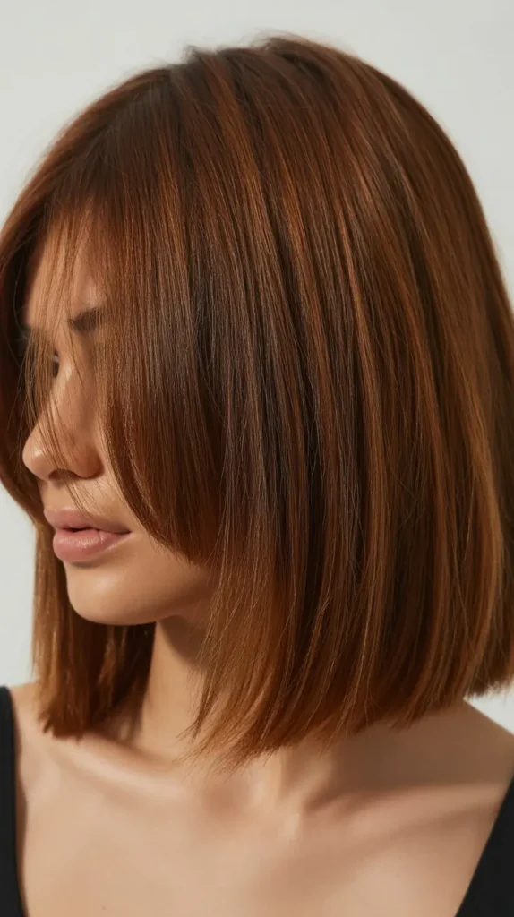  Long Bob with Curtain Bangs for Square Faces
