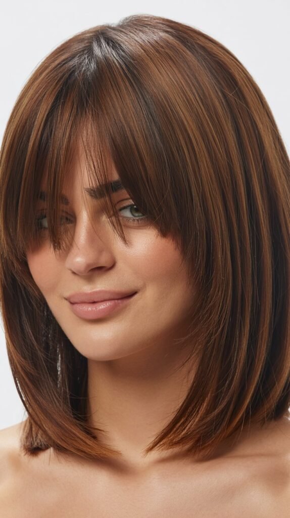 Long Bob with Curtain Bangs and Volume at Crown