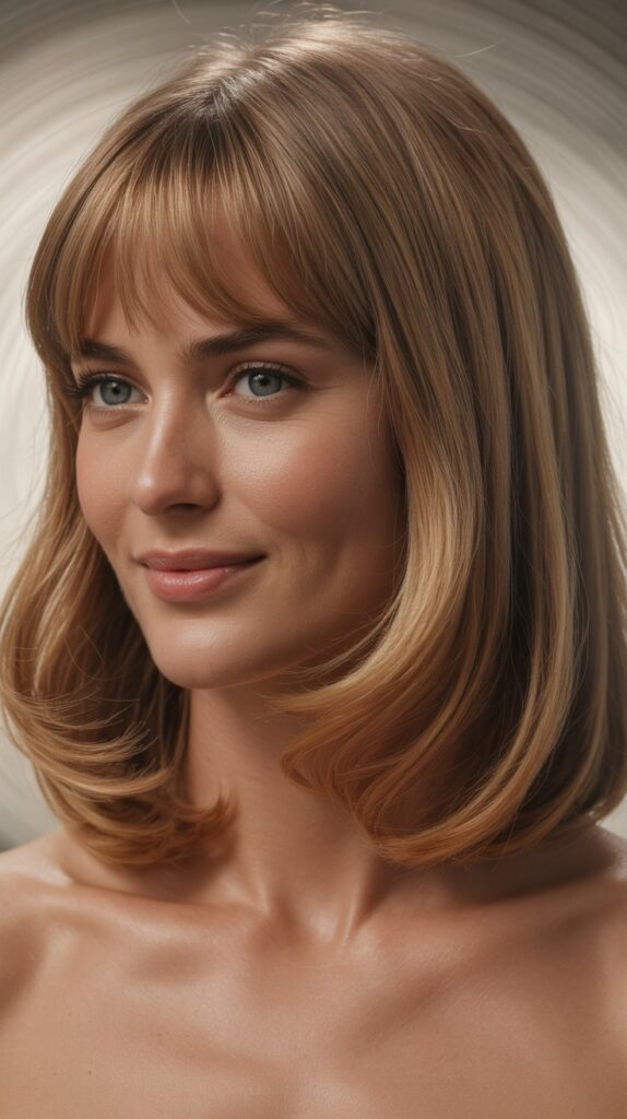 Classic Side-Parted Long Bob with Soft Curtain Bangs