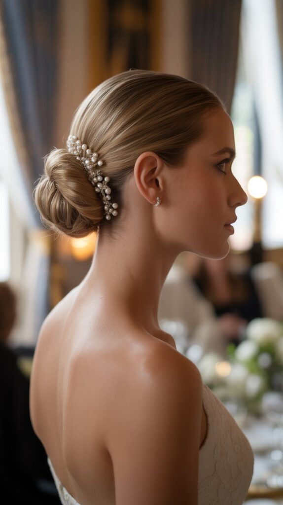 30+ Romantic Bridesmaid Updo Hairstyles with Braid 1 Classic Low Braided Bun