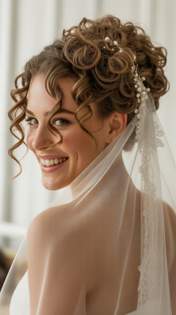 Curly Updo with Veil Placement