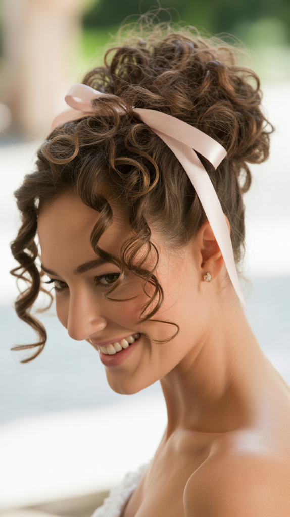 Curly Updo with Ribbon Accent