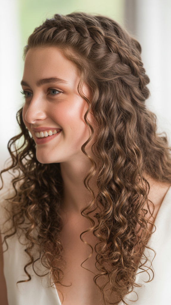 Half-Crown Braid with Voluminous Curls