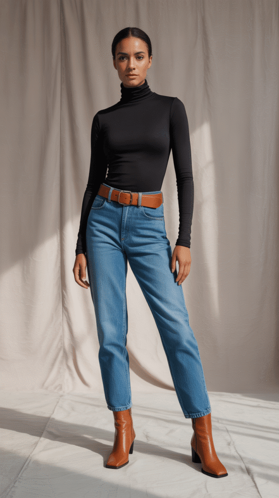 30 Chic Casual Fall Outfits for Women with Jeans 4 Turtleneck and High-Waisted Jeans