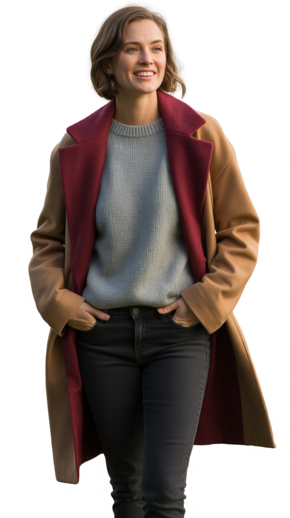  Black Jeans with Gray Sweater and Statement Coat