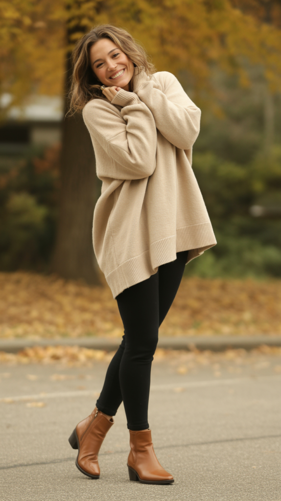 Oversized Sweater with Leggings and Ankle Boots