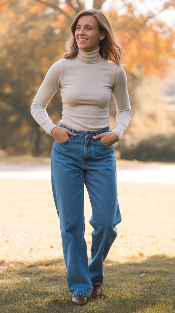 Boyfriend Jeans with Fitted Turtleneck