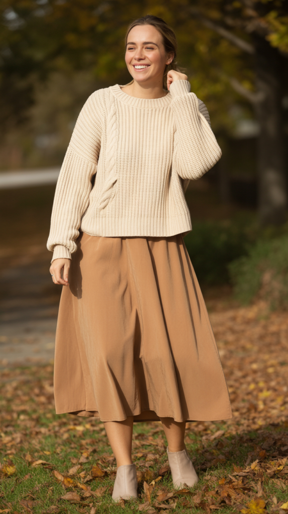 Chunky Knit Sweater with Midi Skirt