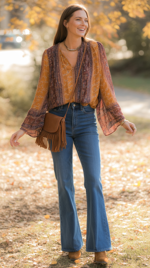 Flared Jeans with Bohemian Blouse