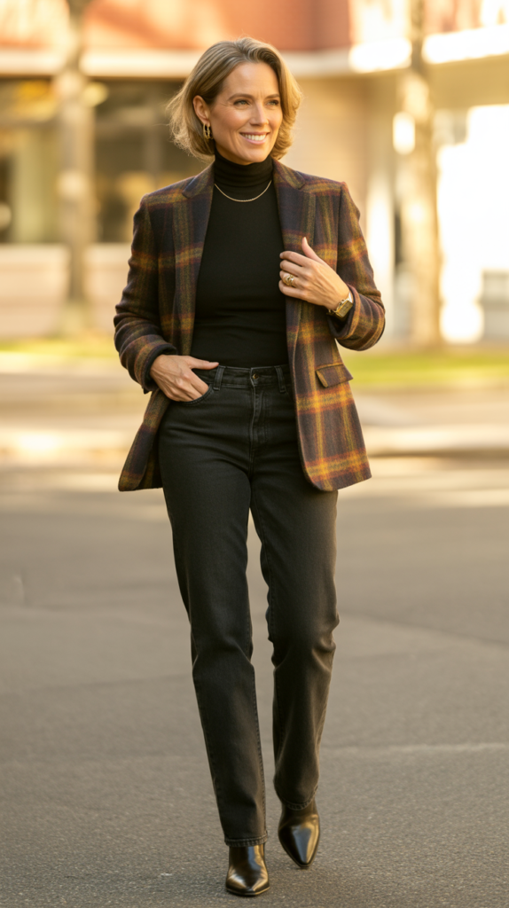 Flannel Blazer with Turtleneck and Jeans