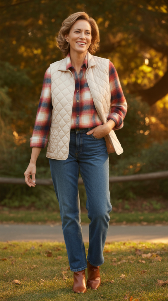 Quilted Vest with Flannel and Jeans