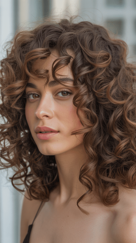 Long Bob with Curtain Bangs and Copper Tones