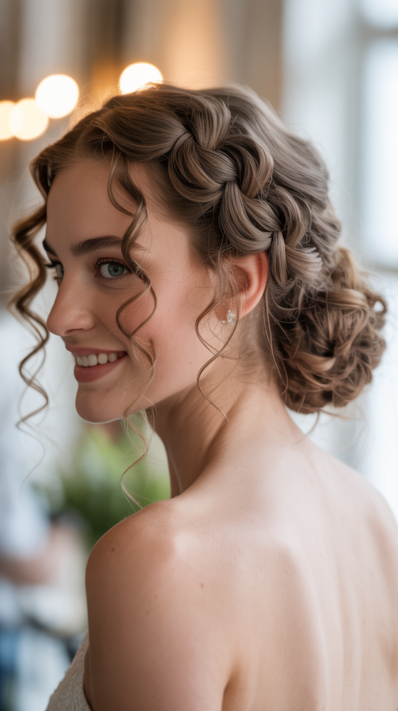Twisted Low Bun with Curl Tendrils